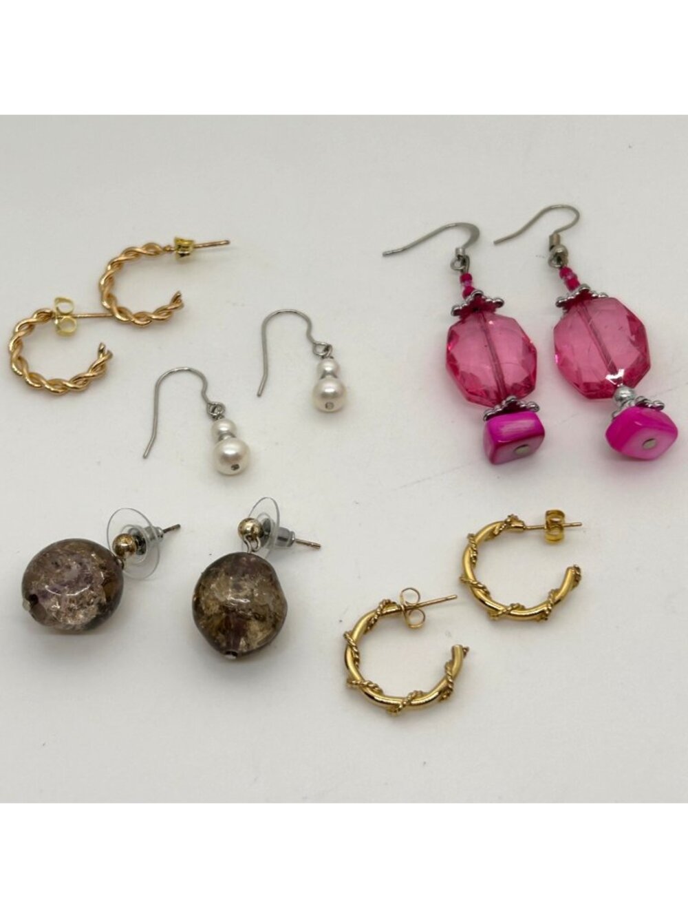 Earring Lot Gold Hoops Pink Crystal Pearl Drop Pierced Earrings Mixed Fashion Je